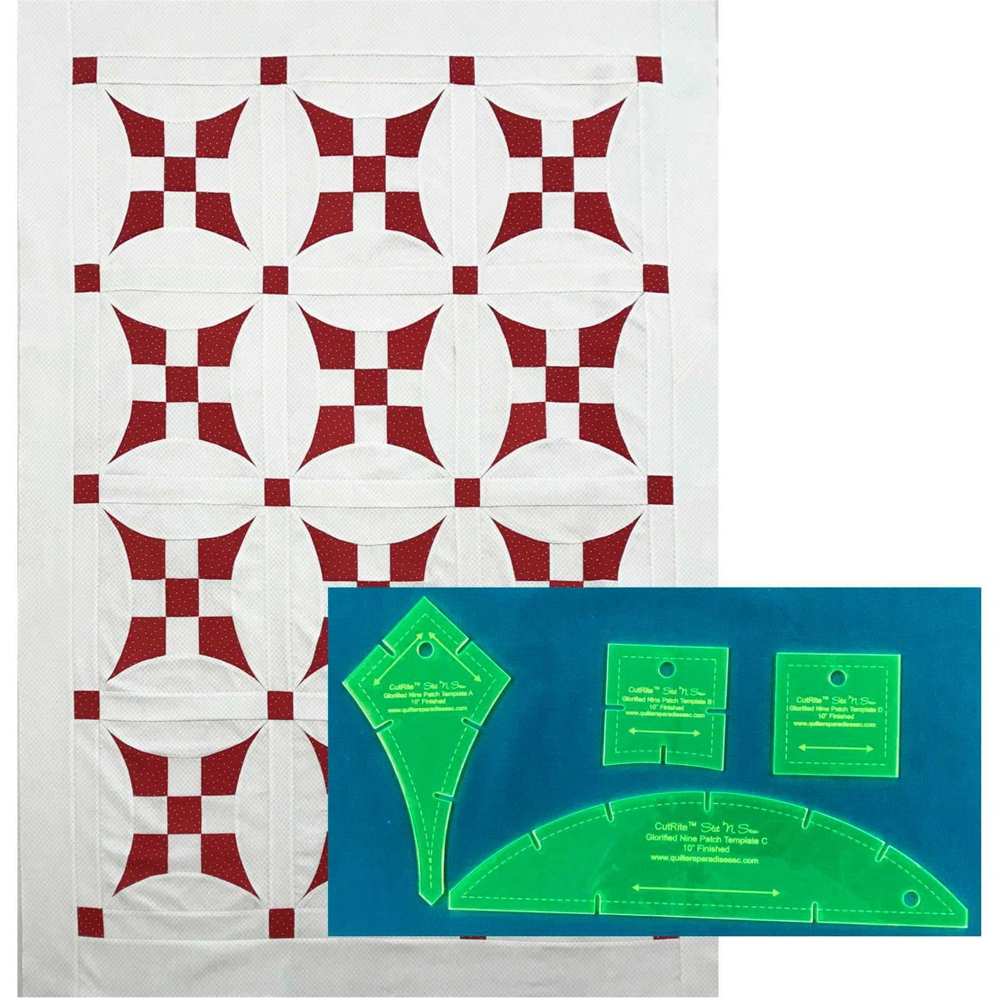 CutRite Slit 'N Sew Glorified 9 Patch 10 Inch Finished Template Set